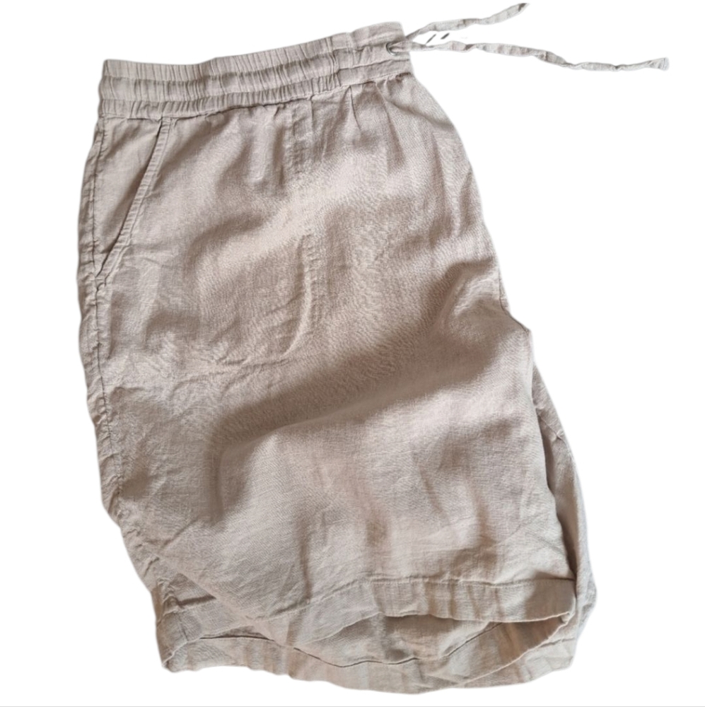 NATURALS Linen flax shorts oatmeal neutral coastal beachy drawstring comfy 2X